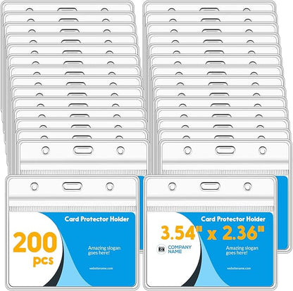 Marspark 200 Pieces Clear Plastic Horizontal Name Badge ID Card Holders by Marspark