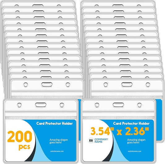 Marspark 200 Pieces Clear Plastic Horizontal Name Badge ID Card Holders by Marspark