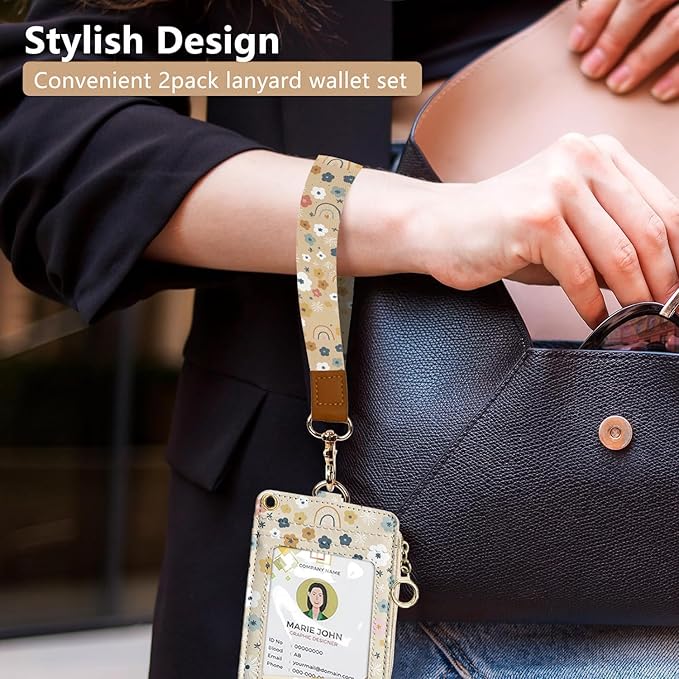 bolimoss Floral Lanyard Wallet & ID Badge Holder 2-in-1, Cute Women Badge Holder - Image 3