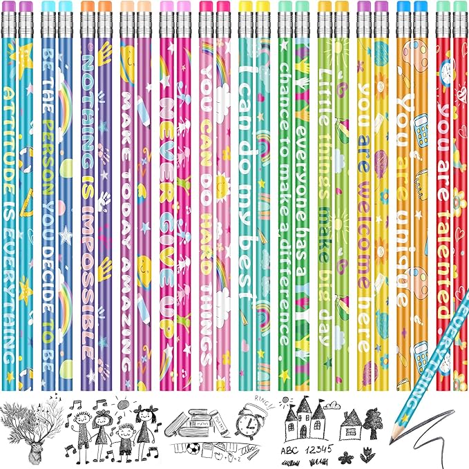 200 Pcs Motivational Pencils Bulk, Rainbow Inspirational School Pencils by RAGNHILD
