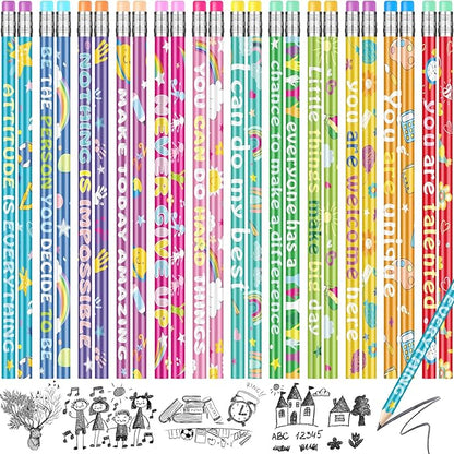 200 Pcs Motivational Pencils Bulk, Rainbow Inspirational School Pencils by RAGNHILD