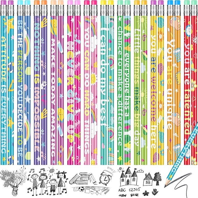 60 Pcs Motivational Pencils Bulk, Rainbow Inspirational School Pencils by RAGNHILD
