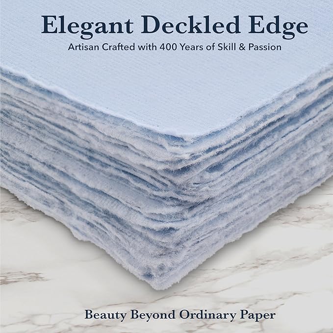 Wanderings 50 Pack Blue A6 Handmade Deckled Edge Cotton Paper - Image 2