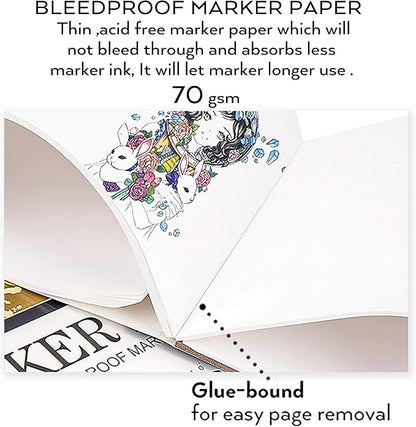 Bianyo Bleedproof Marker Paper Pad, 50 Sheets, 18 LB / 70 GSM, Glue-Bound - Image 2