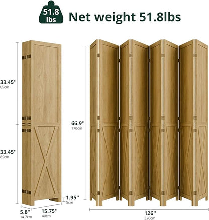 Cozy Castle Wood Room Divider, 8 Panels Folding Privacy Screen, 66.9'' Wall - Image 2