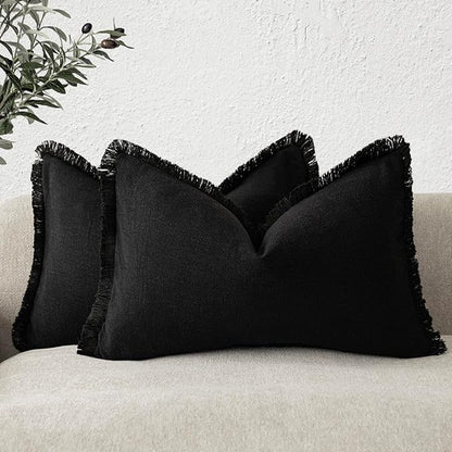 Foindtower Set of 2 Decorative Linen Fringe Lumbar Throw Pillow Covers Boho by Foindtower