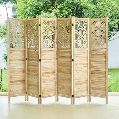 Svimi Folding Room Divider, 66.9 Inch 6 Panels Wood Carved Privacy Screens - Image 4