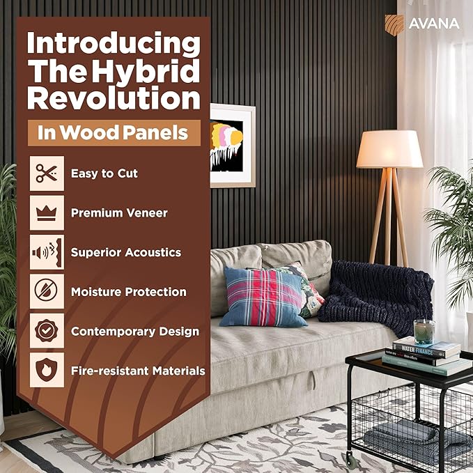 Avana Modern Acoustic Wood Wall Panels – 94.4 x 12.6 Inch Smoke Oak Acoustic - Image 2