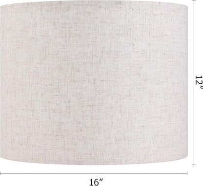 GO&SO Oatmeal Linen Lamp shades Large Drum Linen Lampshade 16" Top x 16" Bottom - Image 2