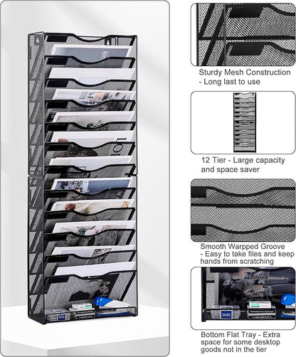 Solinxe 12-Tier Wall File Organizer, Mesh Mail Organizer Wall Mounted Paper - Image 5