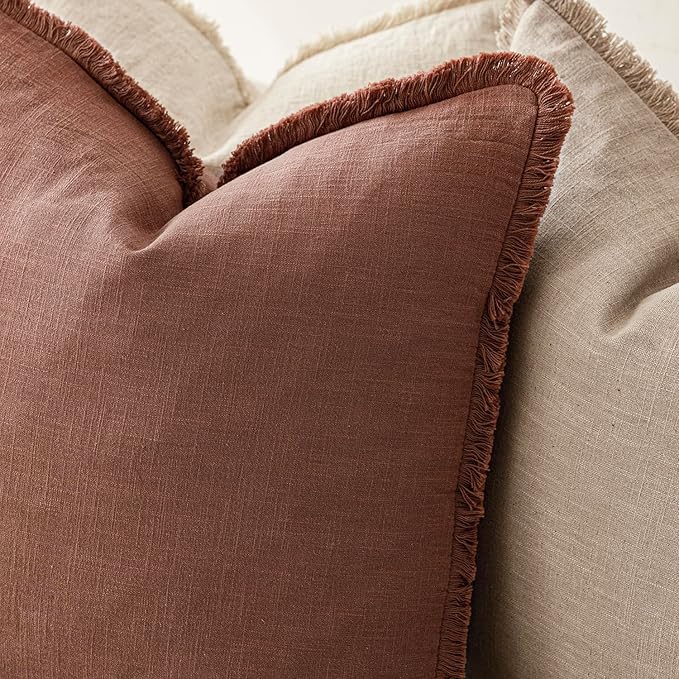 Foindtower Set of 2 Decorative Linen Fringe Throw Pillow Covers Cozy Boho - Image 5
