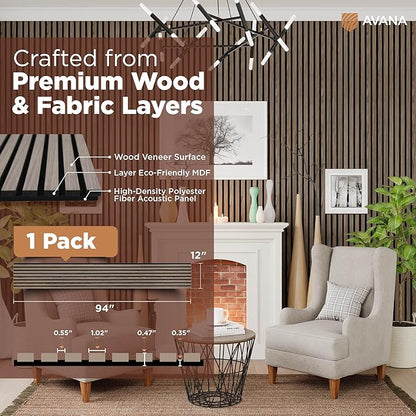 Avana Modern Acoustic Wood Wall Panels – 94.4 X 12.6 Inch Walnut Acoustic - Image 4