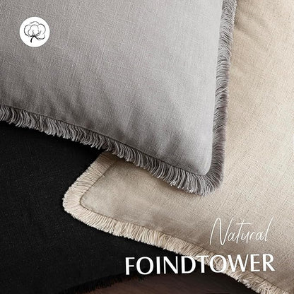 Foindtower Set of 2 Decorative Linen Fringe Lumbar Throw Pillow Covers - Image 4