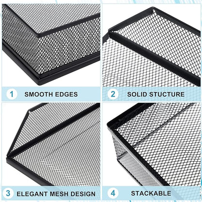 Hicarer 2 Pcs Black Metal Letter Tray Stackable Desk Tray Single Wire Mesh - Image 4