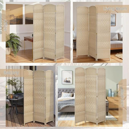 HOMCOM 3 Panel Room Divider, Hand-Woven Freestanding Wall Partition - Image 6