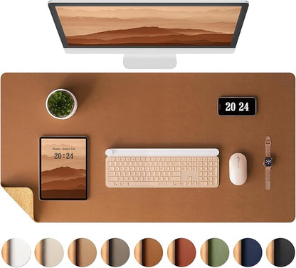 Aothia Double-Sided Desk Pad, 37.8"x17" Leather Desk Mat, Eco Cork Desk Pad by AothiaSimpleNaturalUnique