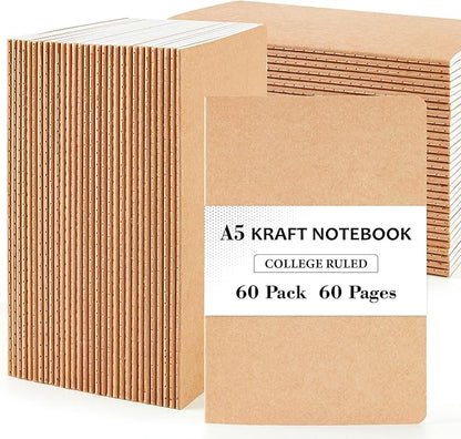 feela 60 Pack Kraft Notebooks Bulk, Lined Travel Journals Note Pad Notebooks by feela
