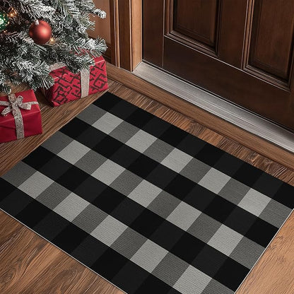 GENIMO Checkered Rug 27.5x43 inches Black and White Outdoor Rug Buffalo Plaid - Image 3