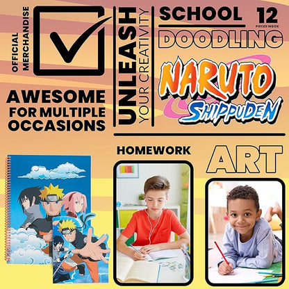 Naruto Stationery Set with Colouring Pencils Tin Pencil Case Childrens - Image 5