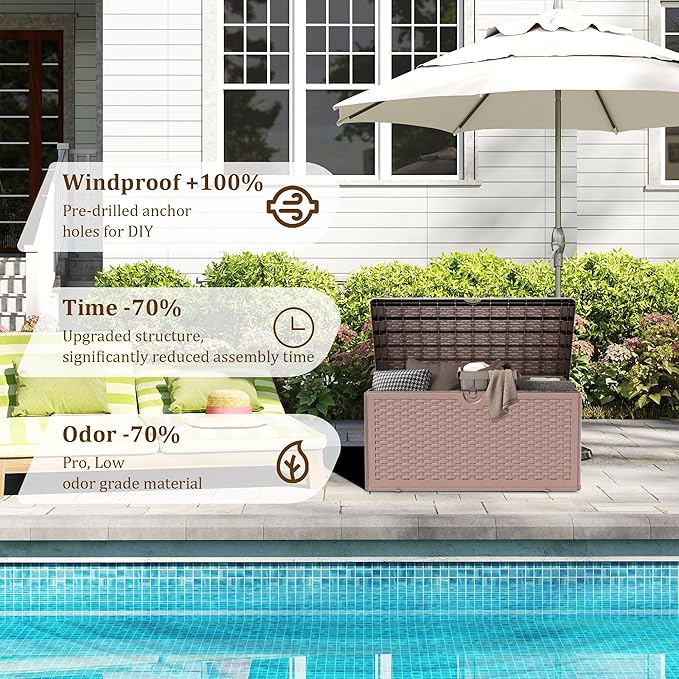 Decksplore 90 Gallon Pro Outdoor Storage Box Waterproof Lockable Resin Deck Box - Image 4