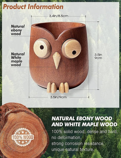 WODTILIFE Cute Owl Pen Holder for desk and walnut Phone Stand, Fun ebony pencil - Image 8