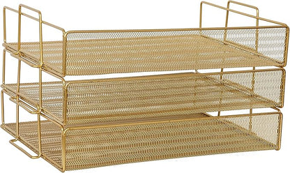 Martha Stewart Ryder 3 Tier Desk Letter Tray Organizer, Stackable Steel Mesh - Image 8