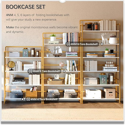 4NM No Assembly Extra Wide 5 Tiers Folding Bookshelf Storage Shelves Vintage - Image 5