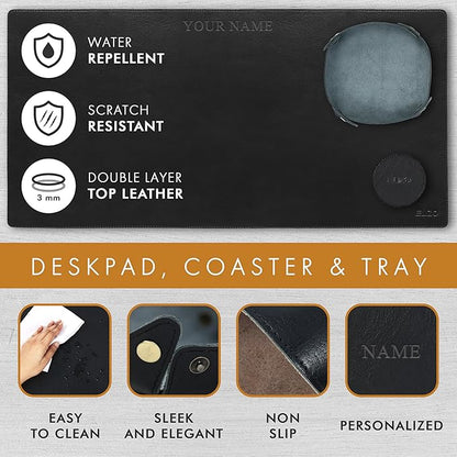 ELIZO Personalized Custom Desk Pad Set Real Leather Desk Mat Mouse Pad Unique - Image 6