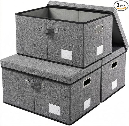 PRANDOM Storage Bins with Lids Linen Fabric Foldable Storage Boxes Organizer by Prandom
