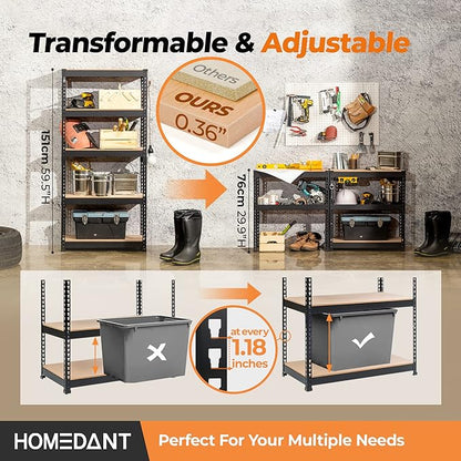 HOMEDANT 5 Tier Storage Shelves Adjustable Laminated Boltless Garage Metal - Image 5