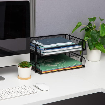 Mind Reader Stackable Paper Tray, Desktop Organizer, File Storage, Metal Mesh - Image 2