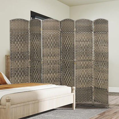 HOMCOM 6 Panel Room Divider, Hand-Woven Freestanding Wall Partition - Image 8