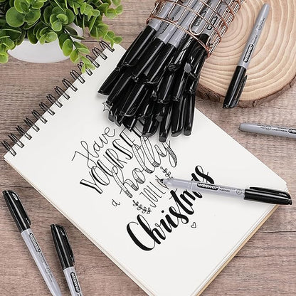 WOSWEL Permanent Markers Bulk, Ultra Fine Point, 48 Pack Black Permanent Marker - Image 3