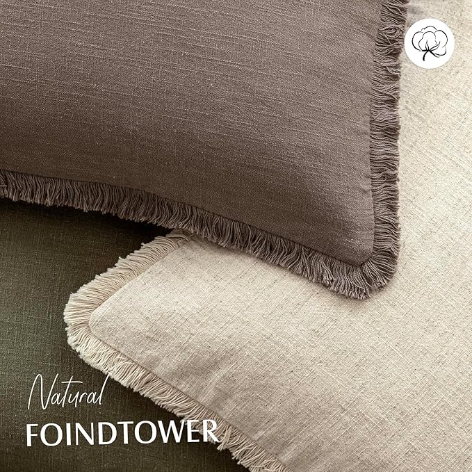 Foindtower Set of 2 Decorative Linen Fringe Throw Pillow Covers Boho Farmhouse - Image 4