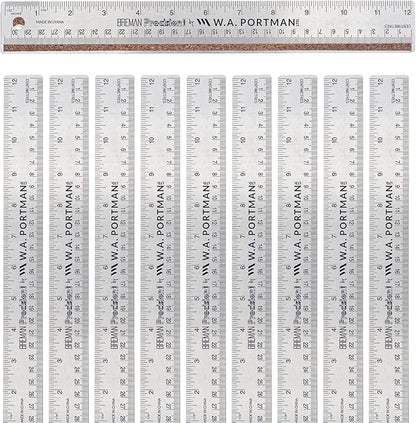 Breman Precision Metal Ruler 12 Inch Cork Back – 10 Pk Stainless Steel Straight by WAPortman