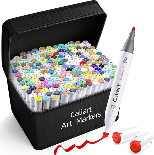 Caliart Alcohol Based Markers, 180 Colors Art Marker Set Fine & Chisel Dual Tip by Caliart