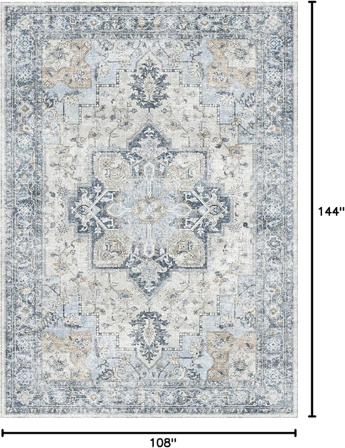 GENIMO 9x12 Area Rugs for Living Room, Machine Washable Non Slip Vintage Rugs - Image 2