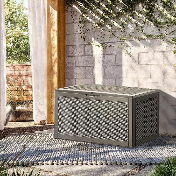 Decksplore 100 Gallon Lockable Resin Deck Box, Waterproof Outdoor Storage Box - Image 7