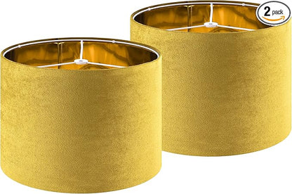 GO&SO Yellow Velvet Drum Lamp Shade Set of 2 Medium 13" Top x 13" Bottom x 10" by GOSO