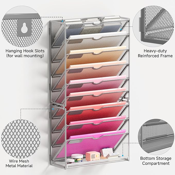 Lavatino 10-Tier Hanging Wall File Folders Organizer - Image 3