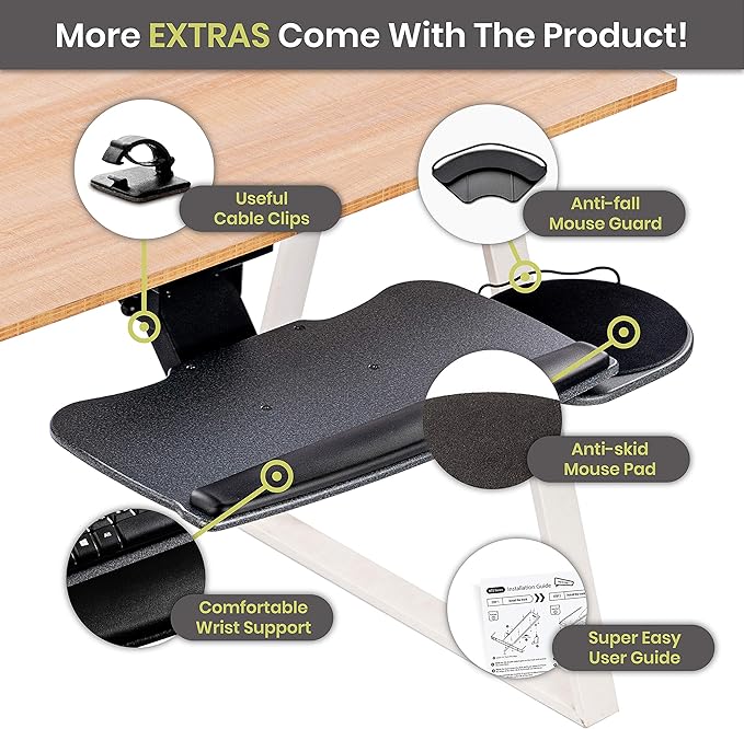 FERSGO Under Desk Keyboard Tray, 17.75" Track, One Knob Control, Undermount - Image 5