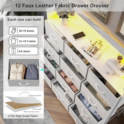 Welfuturer White Dresser with LED Lights and Charging Station - Image 6