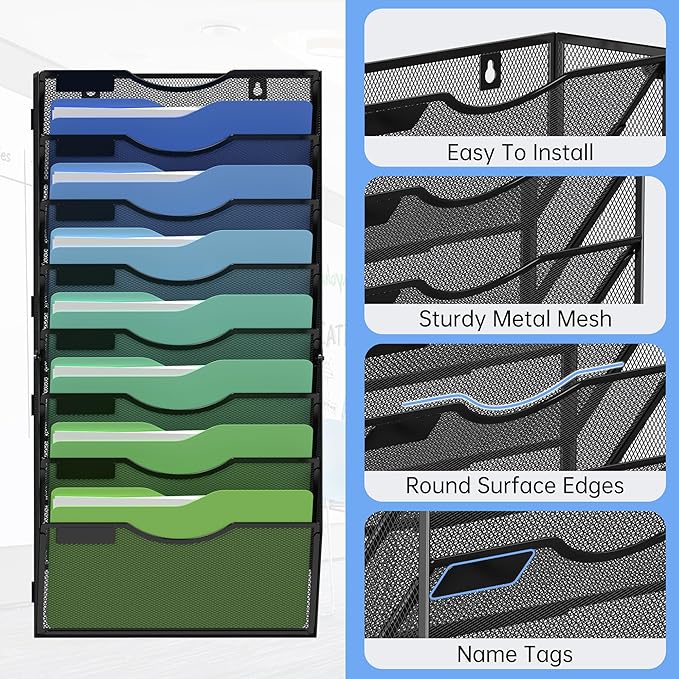 Kuntine.B Wall File Organizer Office Hanging Magazine Holder Wall File Organizer - Image 3
