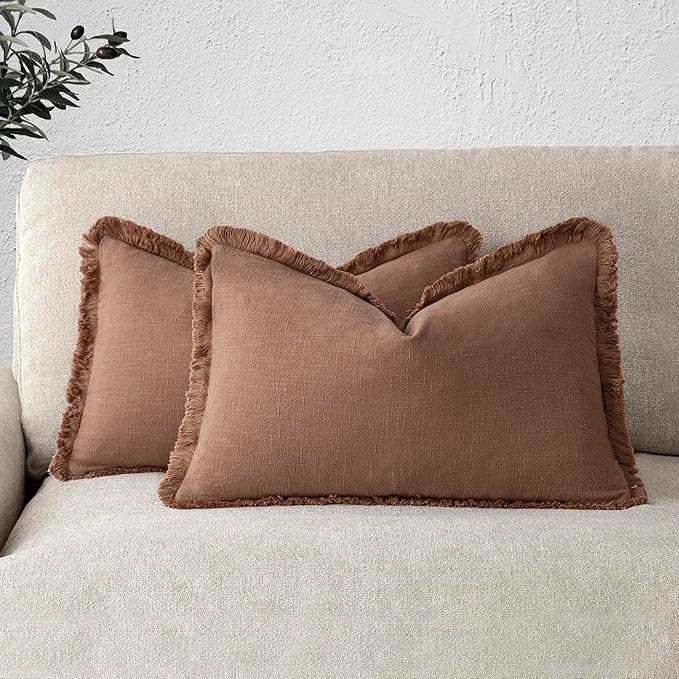 Foindtower Set of 2 Decorative Linen Fringe Lumbar Throw Pillow Covers Boho by Foindtower