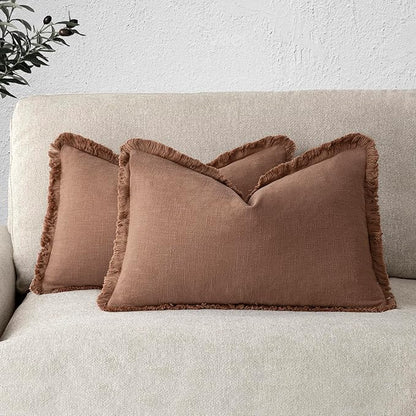 Foindtower Set of 2 Decorative Linen Fringe Lumbar Throw Pillow Covers Boho by Foindtower