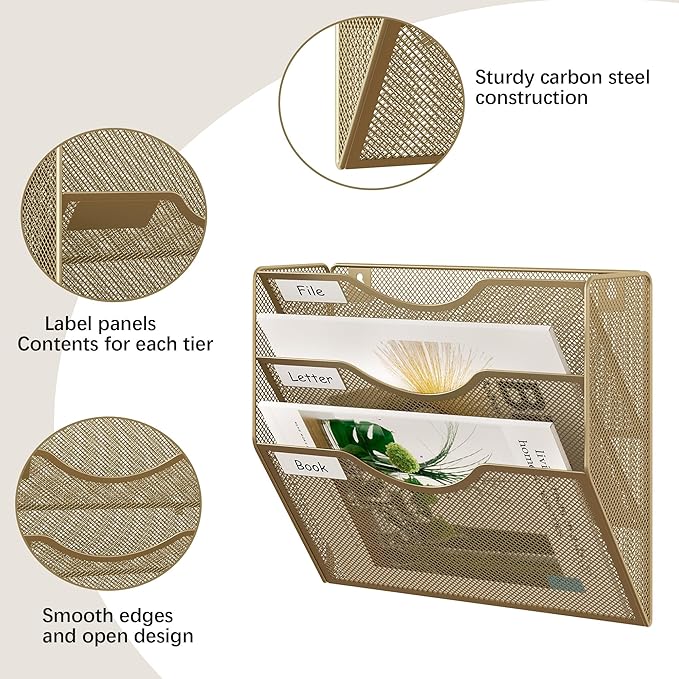 EasyPAG 3 Pocket Mesh Wall File Organizer, Hanging Paper Folder Holder - Image 3
