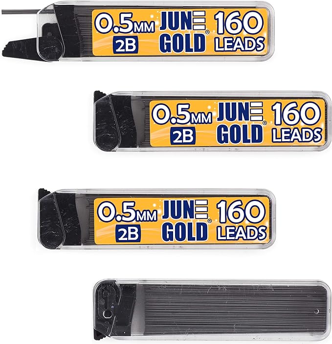 June Gold 640 Pieces, 0.5 mm 2B Lead Refills, 160 Pieces Per Dispenser by JuneGold