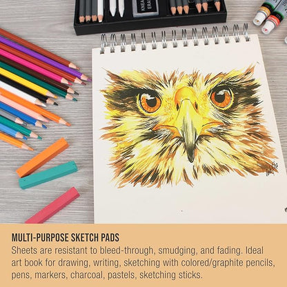 U.S. Art Supply 9”x12 Premium Heavy-Weight Paper Spiral Bound Sketch Book: 90 - Image 5