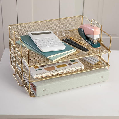 Martha Stewart Ryder 3 Tier Desk Letter Tray Organizer, Stackable Steel Mesh - Image 2
