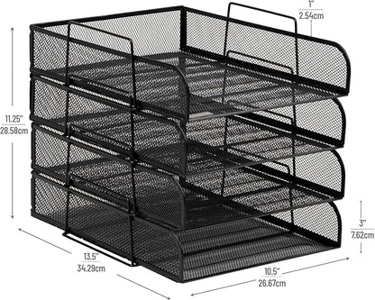 Mind Reader Stackable Paper Tray, Desktop Organizer, File Storage, Metal Mesh - Image 3